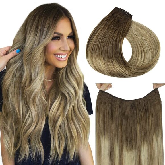 Other - Walnut Brown to Ash Brown and Bleach Blonde Fish Line Real Human Hair Straight I